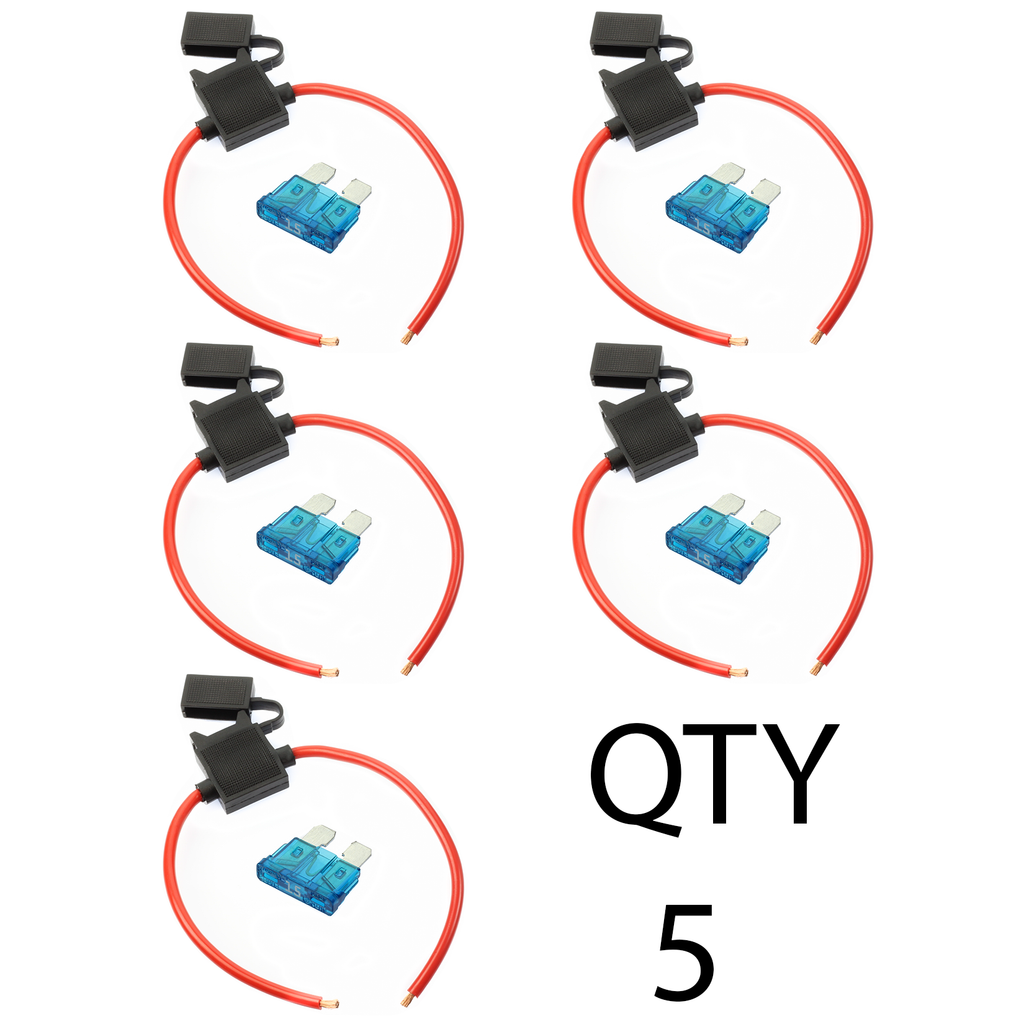 (5) 12 Gauge Gauge ATC Inline Fuse Holder Fuseholder with cover and (5)  Fuses