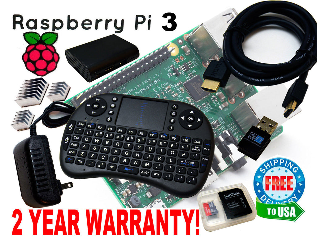 Raspberry Pi 3 Model B 1GB Starter Kit - HTPC Keyboard Noobs Wifi MicroSD HDMI