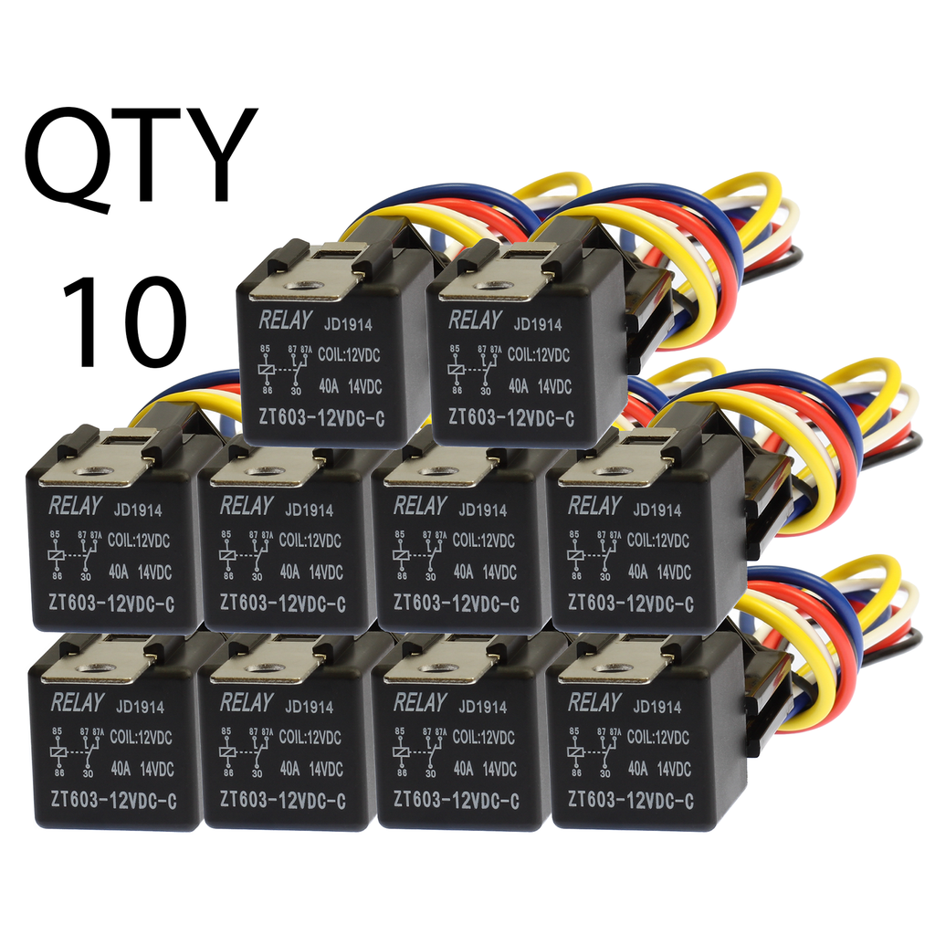 (10) Pack  Relay + Harness 30 Amp SPDT 12V Bosch Style