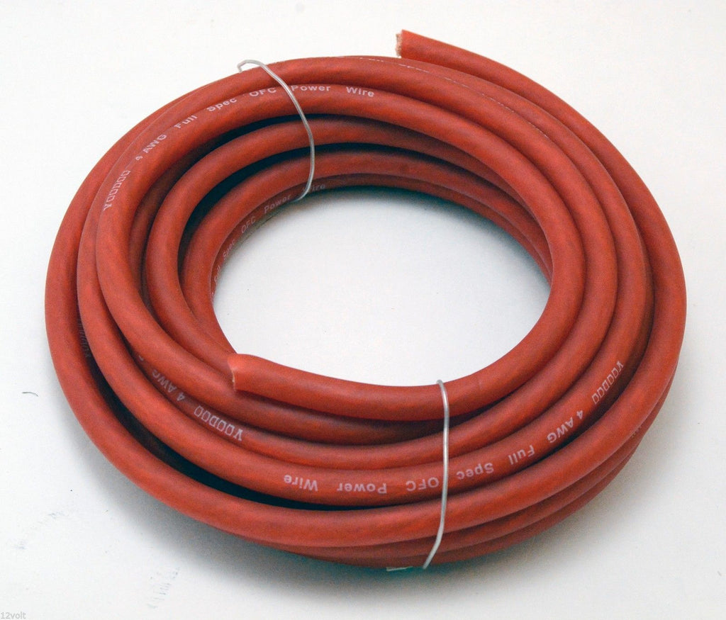 Voodoo 25 ft RED 4 Gauge True AWG 100% OFC Copper Power Wire