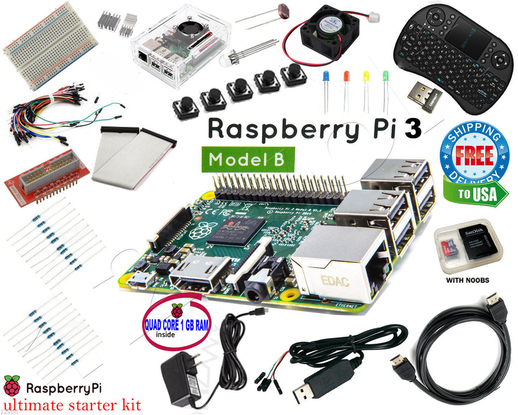 Raspberry Pi 3 Ultimate Starter Kit Wifi HDMI, Breadboard SD Card Class 10 Ultra