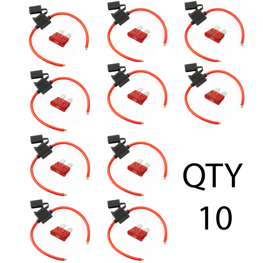 (10) True Spec OFC 10 AWG Gauge ATC Inline Fuse Holder Fuseholder cover &(10) Fuses (10 Amp)
