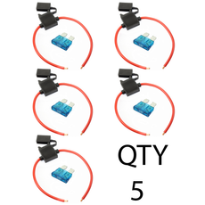 (5) 12 Gauge Gauge ATC Inline Fuse Holder Fuseholder with cover and (5)  Fuses