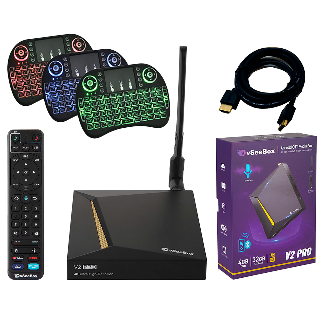 2023 Newest vSeeBox V2 Pro with Voice Remote, Backlit Mini Keyboard & 8K HDMI Cable (4GB RAM + 32GB ROM)